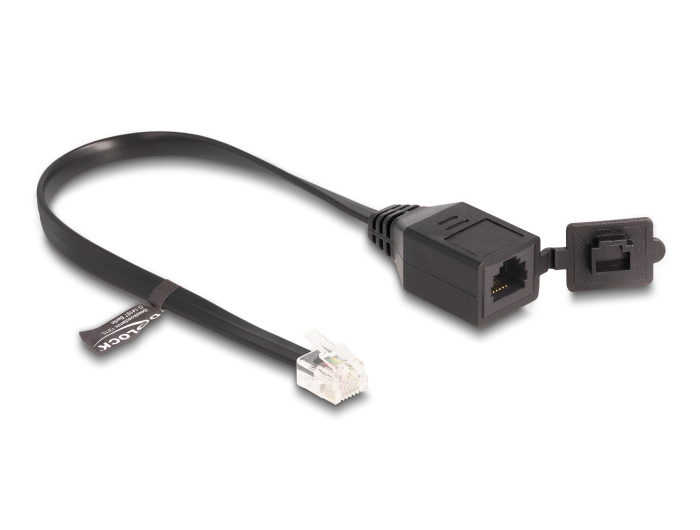 DELOCK Kabel RJ12 St zu RJ12 Bu m. Verschlusskappe 20cm sw
