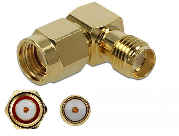 DELOCK Adapter RP-SMA Stecker zu SMA Buchse 90° 10 GHz