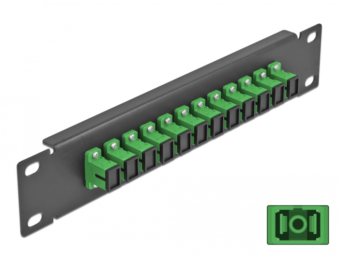 DELOCK 10" LWL Patchpanel 12 Port SC Simplex grün 1HE schw.