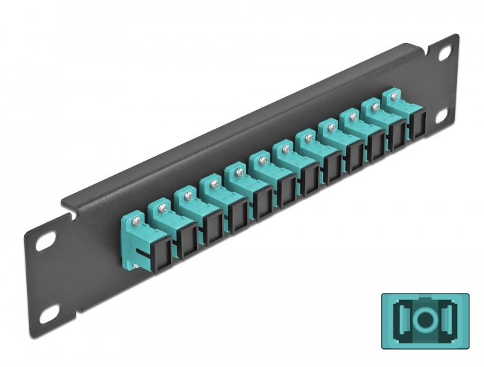 DELOCK 10" LWL Patchpanel 12 Port SC Simplex aqua 1HE schw.