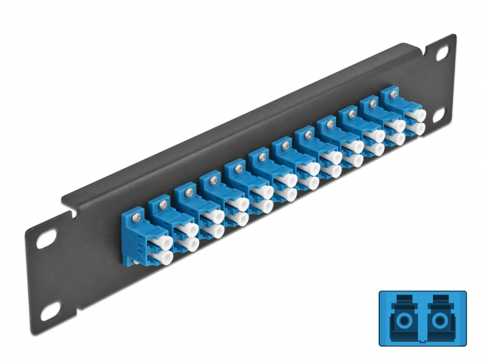 DELOCK 10" LWL Patchpanel 12 Port LC Duplex blau 1HE schwarz